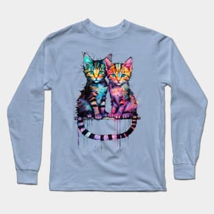 A colorful image of two cute cats Long Sleeve T-Shirt